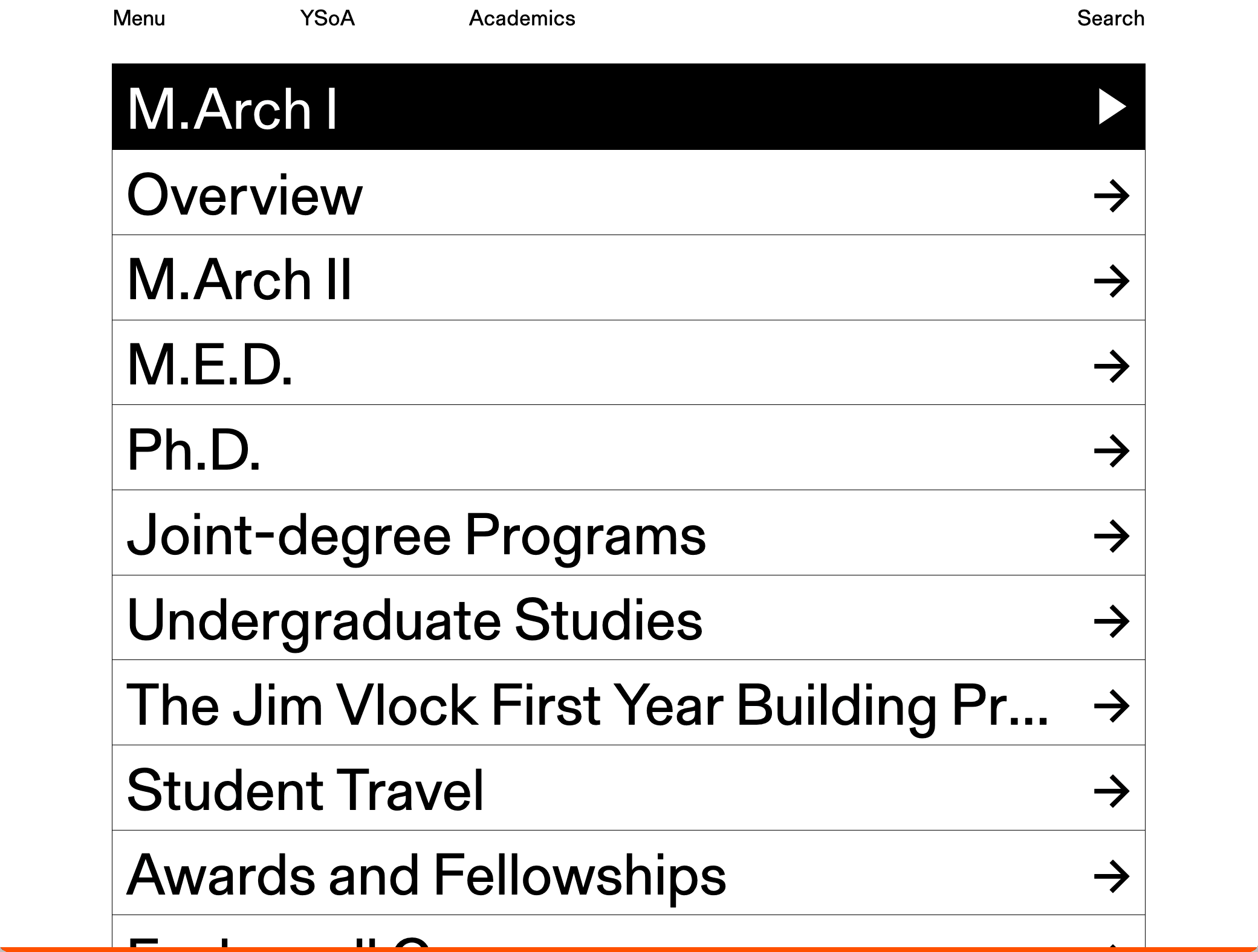 Screenshot of the sibling page navigation at the top of the "M Arch 1" page
