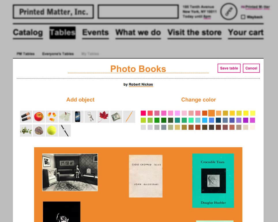 Screenshot of the table editing interface, with a color palette and various scale objects available for use