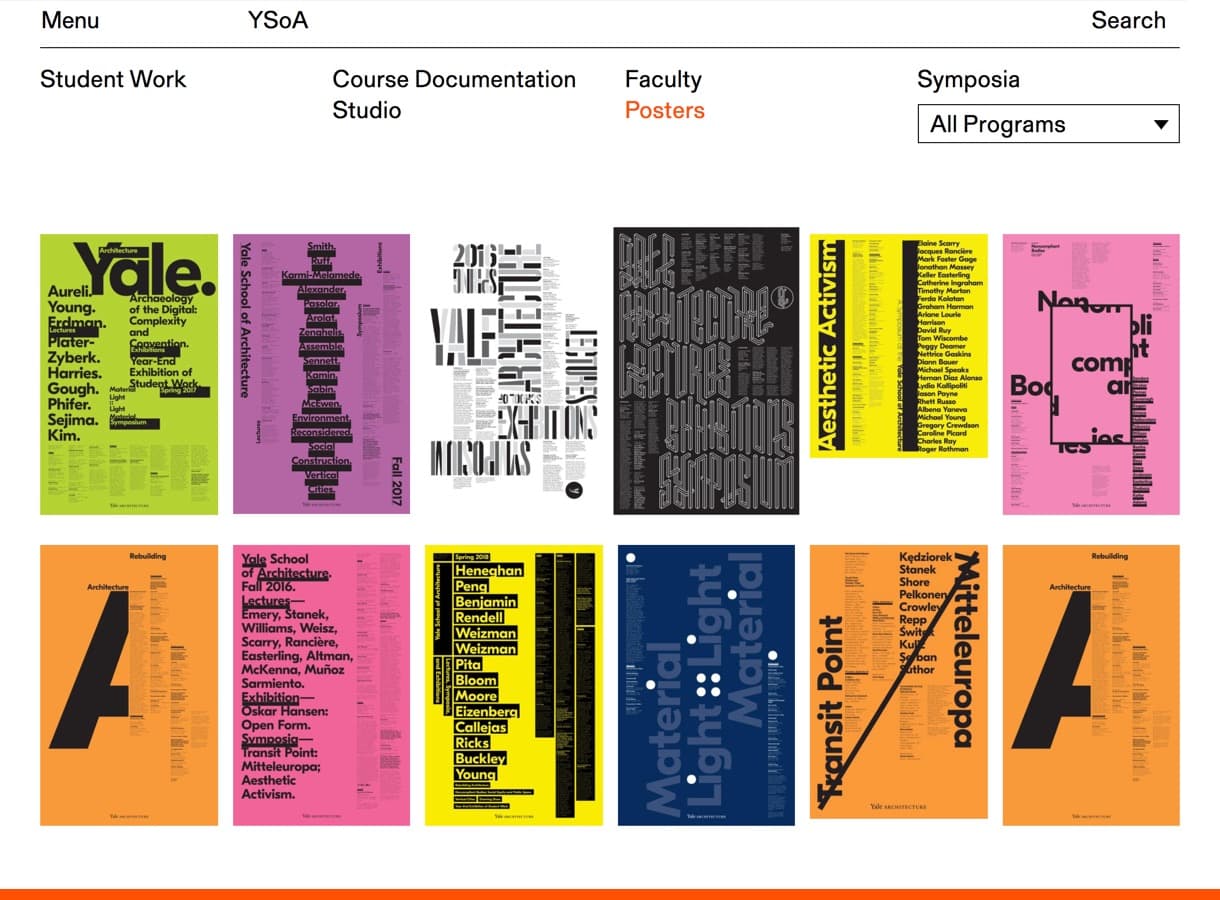 Screenshot of a page on the website featuring thumbnails the school's seasonal event posters