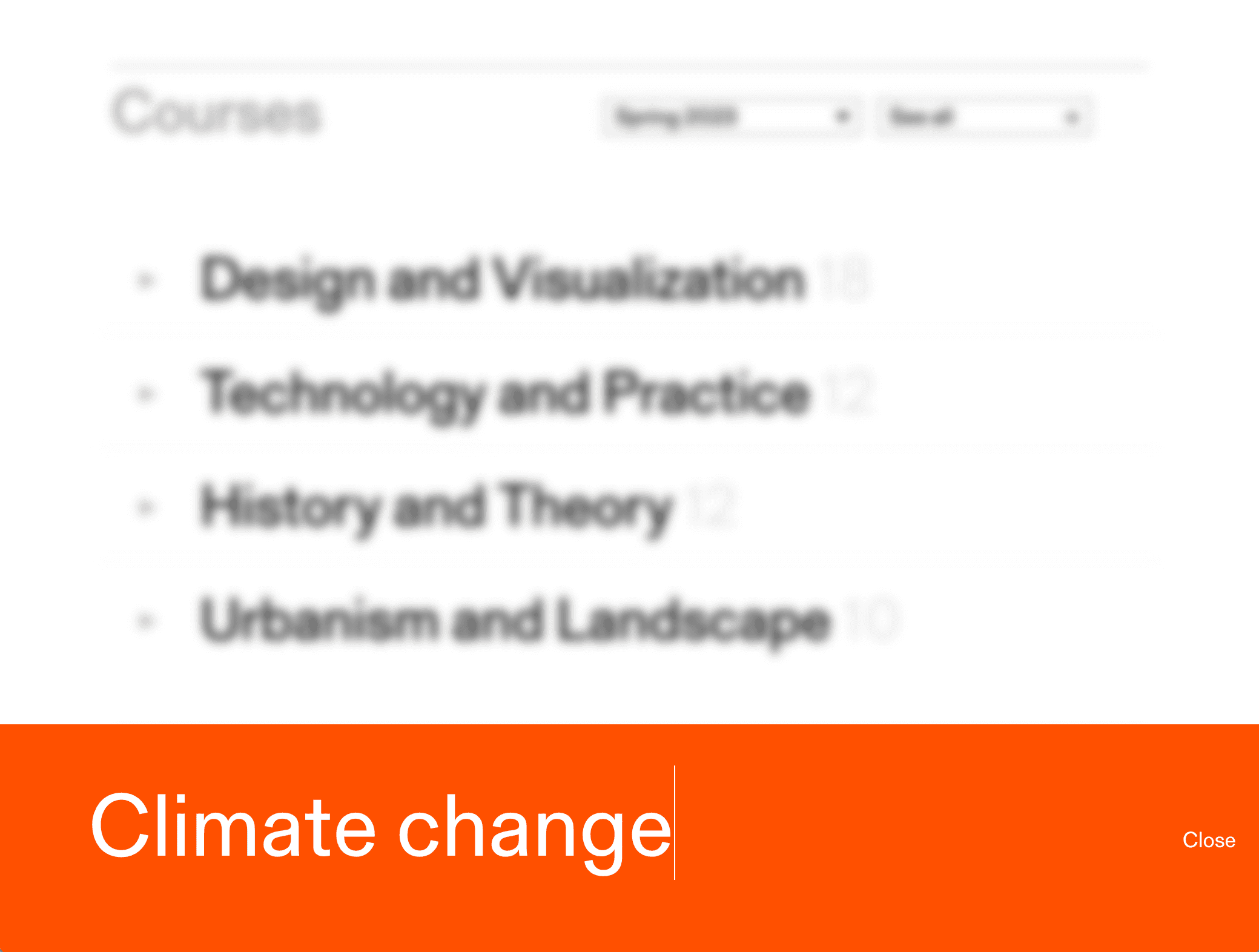 Screenshot of the website's large search input field being used to search for "Climate change"
