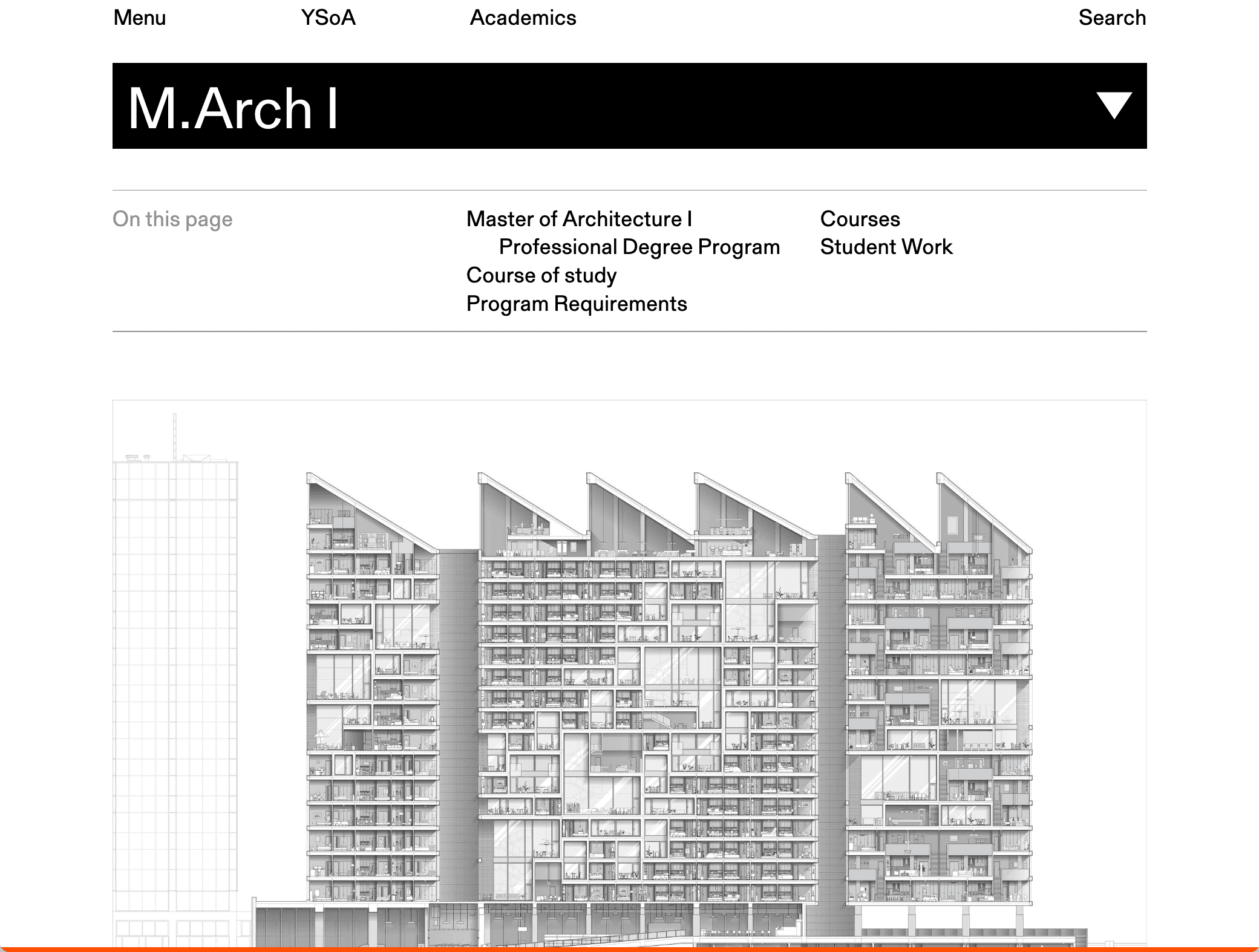 Screenshot of the "on this page" options at the top of the "M Arch 1" page