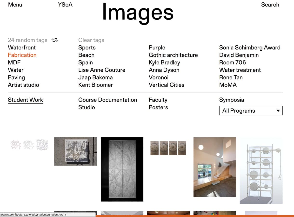 Screenshot of the "Images" area of the website, with images filterable by tag